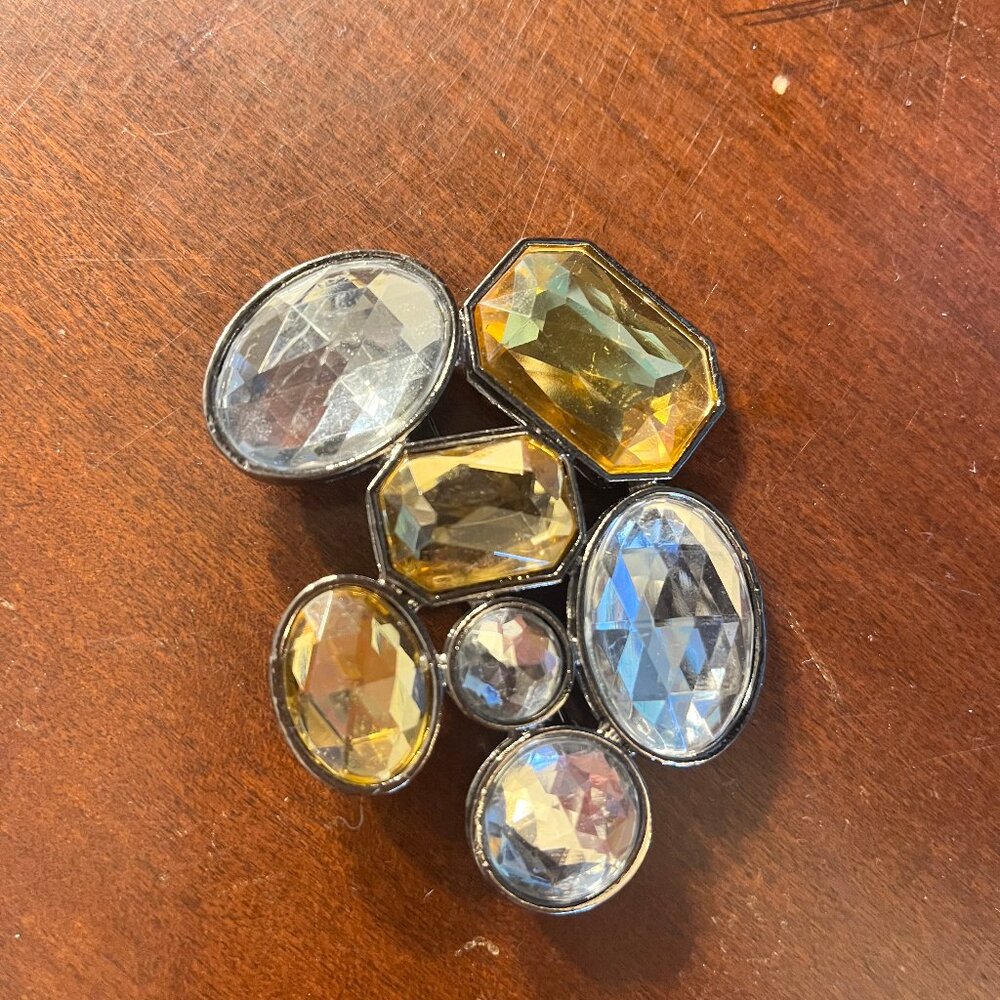 Large Amber & Clear Rhinestone Statement Brooch Pin
